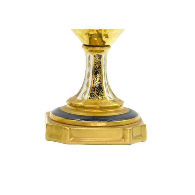 Royal Crown Derby Porcelain English Gilt Painted Royal Crown Derby Vases/Urns - a Pair For Sale - Image 4 of 13