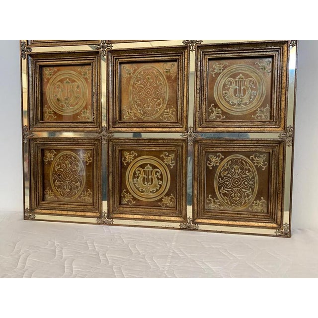 Engraved and Gilded Mirror Panel Wall Art in Lacquered Frame with Mirrored Insets For Sale - Image 13 of 14