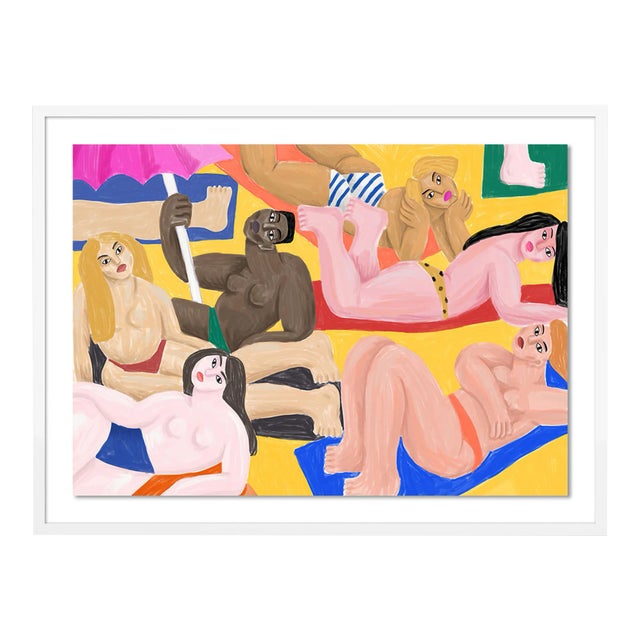 La Plage by Cedric Pierre-Bez, Art Print in White Frame, Large For Sale