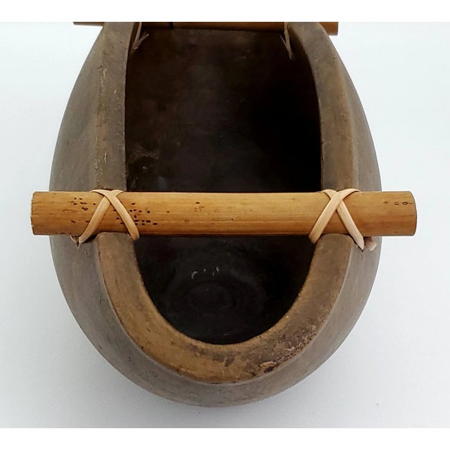 Large Vintage Japanese Ikebana Style Ceramic and Bamboo Vase Decorative Bowl For Sale In Miami - Image 6 of 9