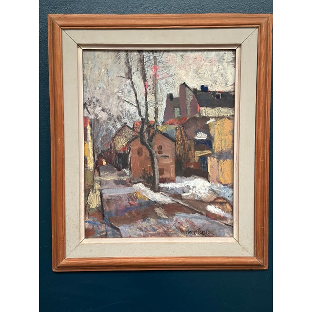 Henry Larsson, Cityscape with Snow, 1950s, Oil on Panel, Framed For Sale - Image 11 of 16