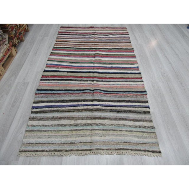 Vintage striped rag rug from Adana region of Turkey. Approximately 45-55 years old.In very good condition.