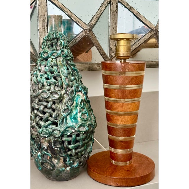 1970’s Vintage ‘Felice Antonio Botta Style’ Table Lamp Constructed of Alternating Wood and Lucite Stacked Circles, Art...