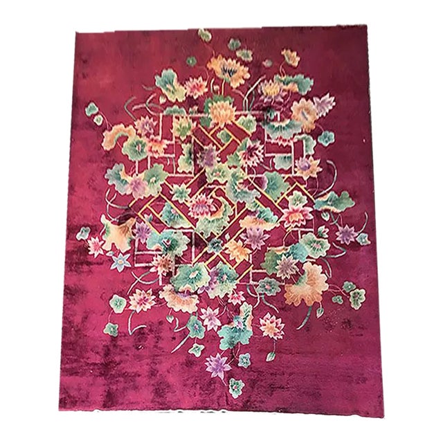 Antique Art Deco Floral Chinese Rug For Sale
