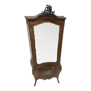 Antique French Vernis Martin Hand Painted Ormolu Mounted Bombe Display Vitrine Cabinet