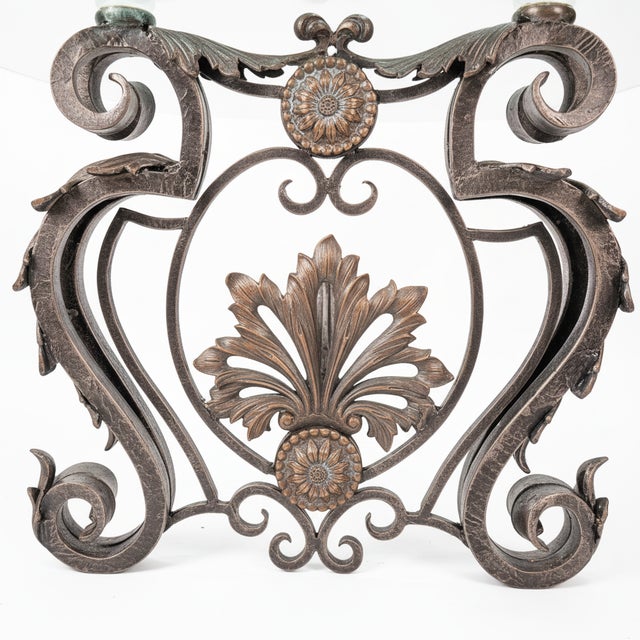 French Provincial 1920s Beaux-Arts Forged Iron & Bronze Table With Thick Beveled Glass Top For Sale - Image 3 of 3
