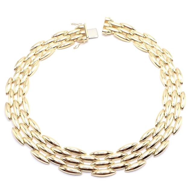 Metal Late 20th Century Cartier Five-Row Gentiane Rice Wide Yellow Gold Link Necklace For Sale - Image 7 of 8