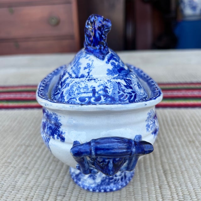 Antique Pearlware Blue Transfer Decorated Sauce Tureen With Lid, "Hindoo Pagodas" Circa 1820's For Sale - Image 6 of 12