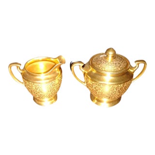 1920s Pickard China Sugar Bowl & Creamer For Sale