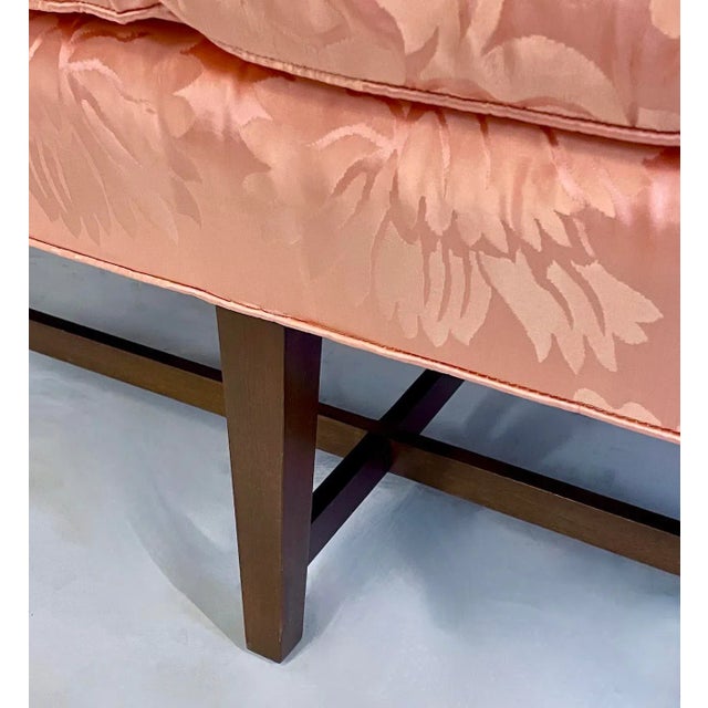 Vintage Peach Silk Damask Upholstered Sofa For Sale - Image 11 of 11