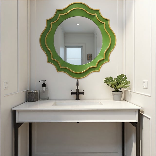Ethan Round Scalloped Mirror Green For Sale - Image 9 of 10