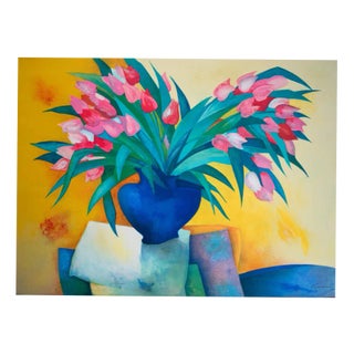 Claude Gaveau, Bouquet in Blue Vase, 2004, Lithograph For Sale