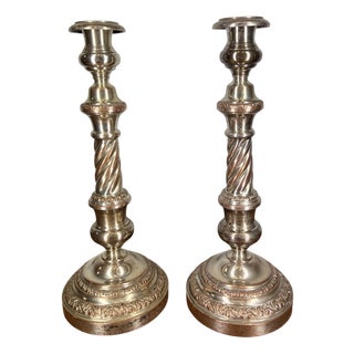 Vintage French Silver Plated Candleolders, Set of 2 For Sale