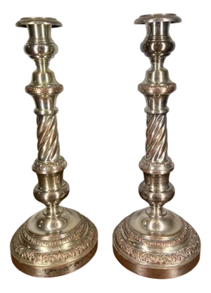 Vintage French Silver Plated Candleolders, Set of 2
