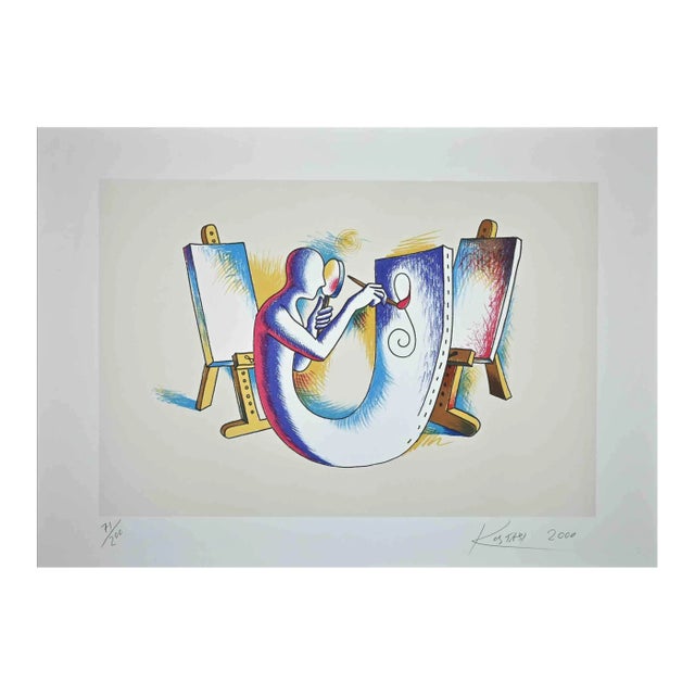 Mark Kostabi, The Painters Atelier, Original Lithograph, 2000 For Sale