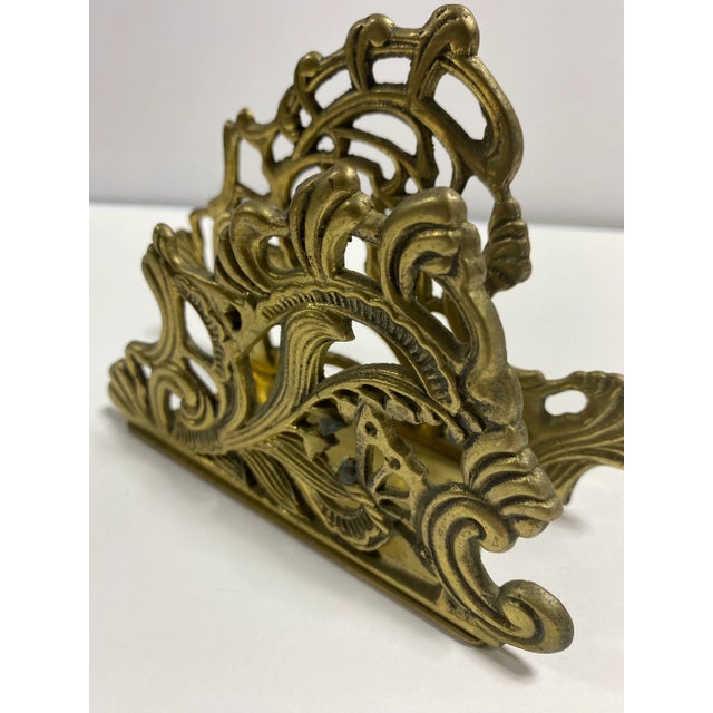 Brass 1950s Brass Filigree Letter Holder – Vintage Desk Organizer - Napkin Holder For Sale - Image 8 of 11