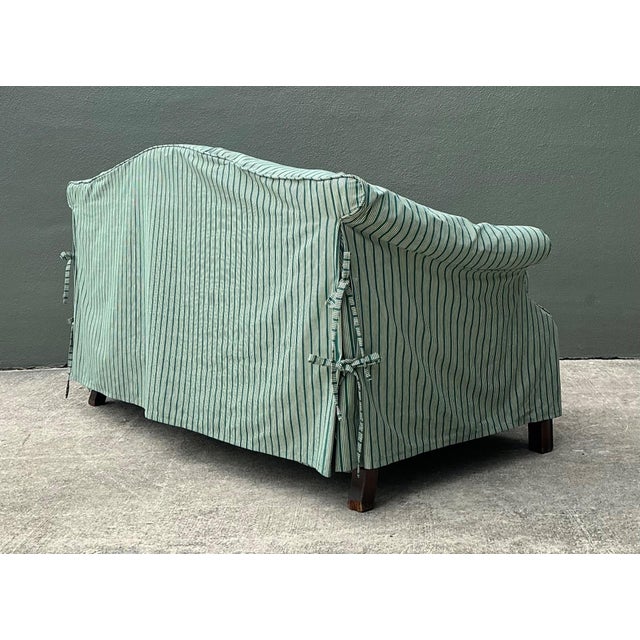 Late 20th Century Vintage Striped Slip Covered Camelback Loveseat For Sale - Image 5 of 18