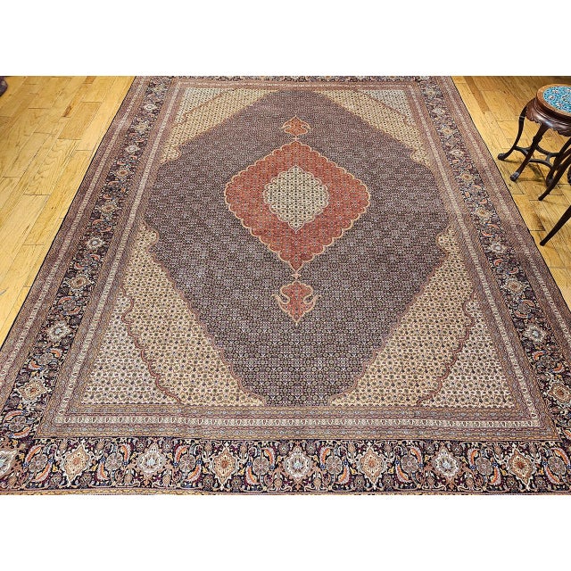 Burgundy Antique Persian Tabriz Mahi Rug, Hand-Knotted Wool & Silk, Herati Geometric Pattern, 10x13 For Sale - Image 8 of 16