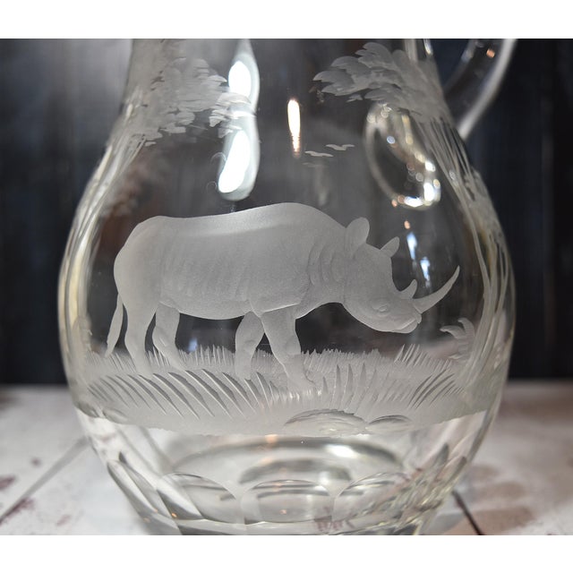 Mid 20th Century Kenyan-African by Queen Lace Large Rino Crystal Pitcher 62 Oz Safari Lover For Sale - Image 12 of 14