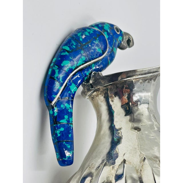 Silver Parrot Pitcher With Lapis and Turquoise Inlay, Los Fajardo, Mexico 1960s For Sale - Image 16 of 16