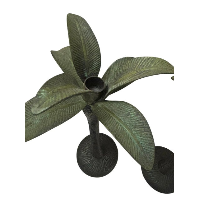 1980s Vintage Bronze & Verdigris Palm Tree Candlesticks, a Pair For Sale - Image 5 of 8