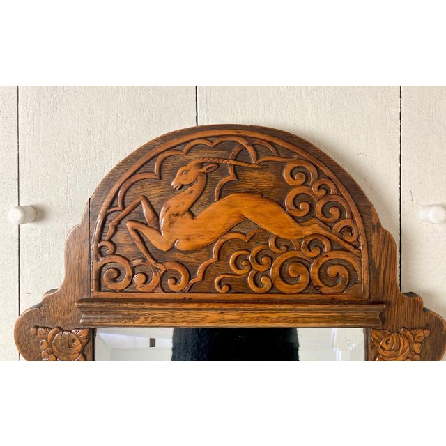 Brown Art Nouveau Carved Wood Mirror with Deer, 1920s For Sale - Image 8 of 14
