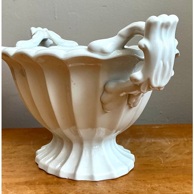 Ceramic Ironstone Fluted Ceramic Footed Orchid Bowl For Sale - Image 7 of 12