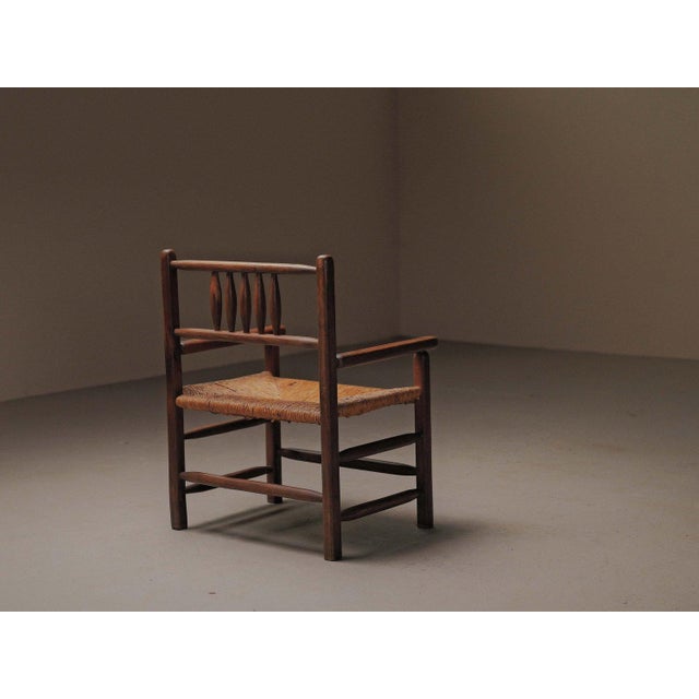 Wood Brutalist Wood and Straw Armchair, France, 1950 For Sale - Image 7 of 18