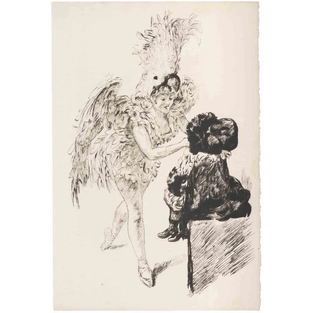 The Ballerina is an original lithograph realized by Adolphe Willette (1857-1926) in the late 19th century. Good condition....