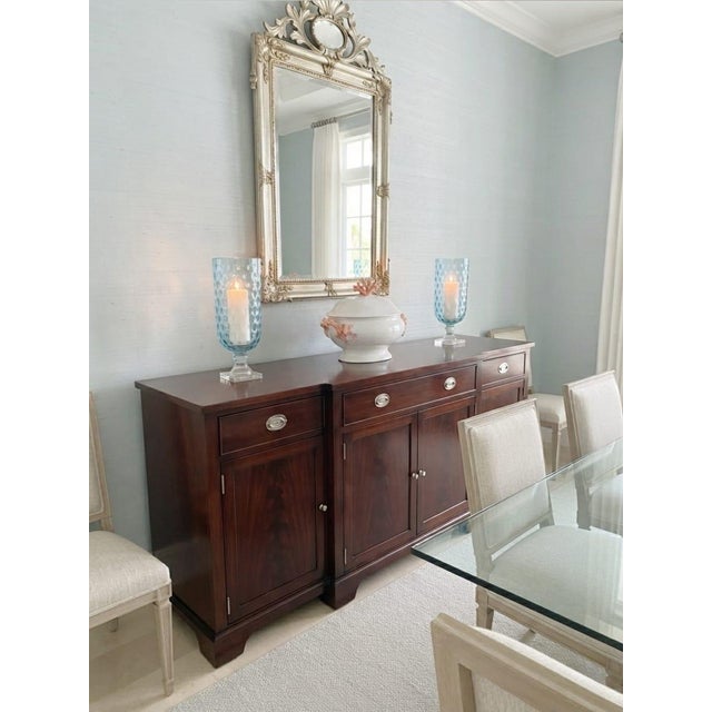 Pair of Vintage Light Blue Thumbprint Glass Hurricane Candle Holders on Tiered Crystal Bases For Sale - Image 9 of 10