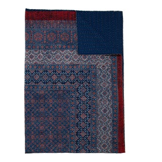 Samara Hand Stitched Quilted Tablecloth, 6-seat table - Indigo & Deep Red For Sale