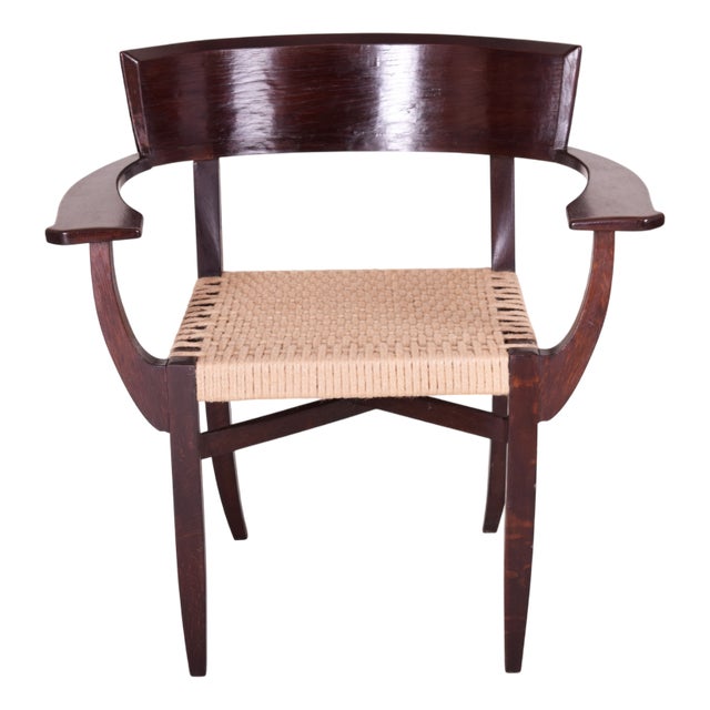Czech Art Deco Oak Armchair by Oskar Poříska, 1930s For Sale