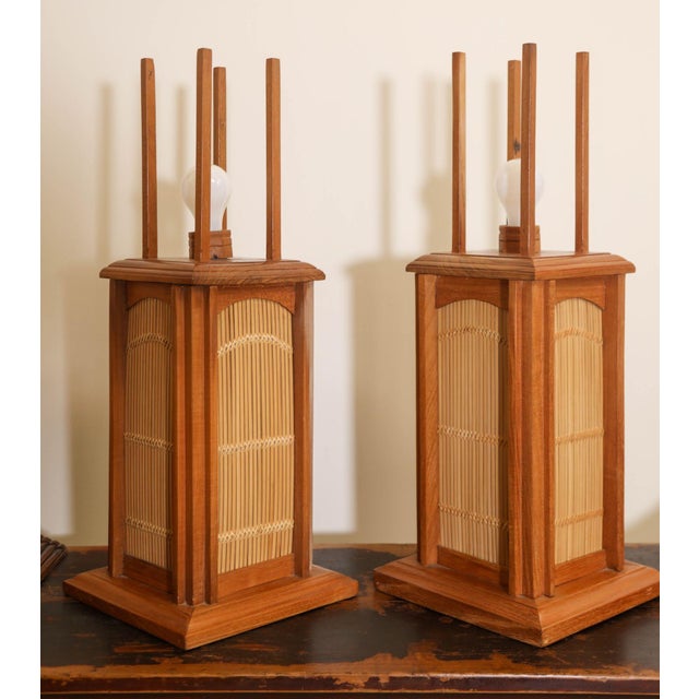 Brown Vintage Asian Wood Table Lamps Handcrafted in Japan For Sale - Image 8 of 12