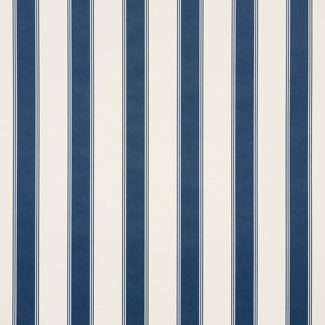 Traditional Schumacher Rafe Stripe Wallcovering In Indigo For Sale - Image 3 of 6