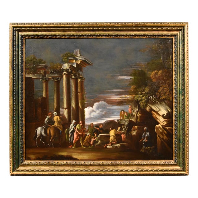 After Giovani Ghisolfi, View of Classical Ruins Pythagoras Landscape, 1660, Oil on Canvas, Framed For Sale