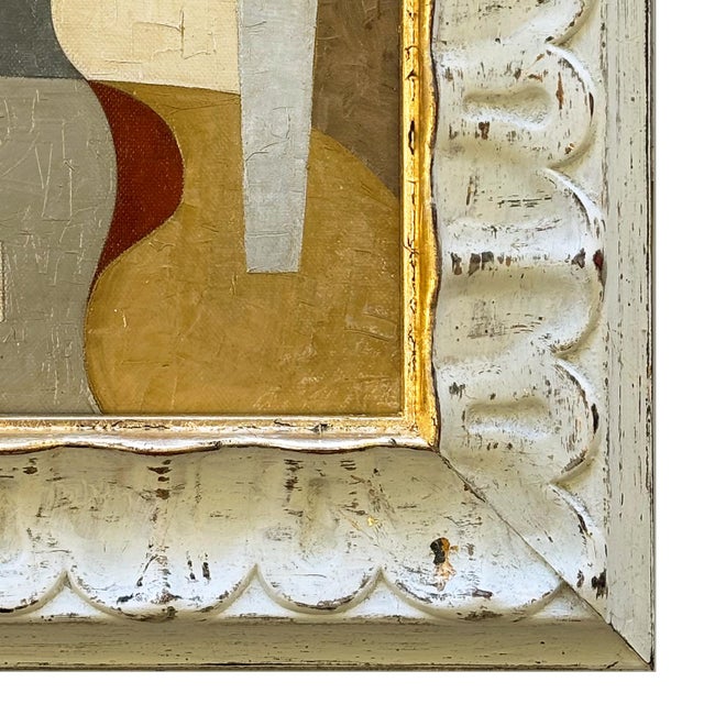 2020s Contemporary Abstract Neutral Oil Painting in Vintage Off-White Frame For Sale - Image 5 of 6
