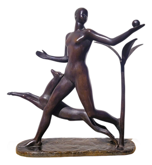 20th Century Man with Antelope in Bronze and Marble