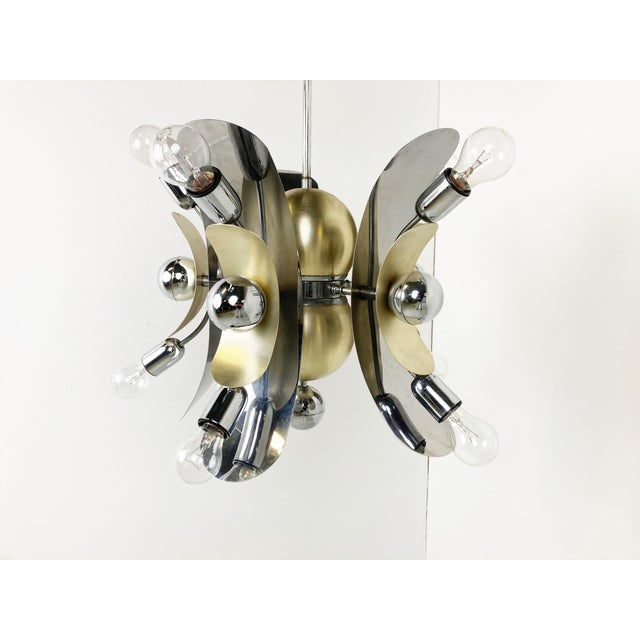 Vintage Italian Chrome & Brass Chandelier, 1970s For Sale - Image 12 of 13