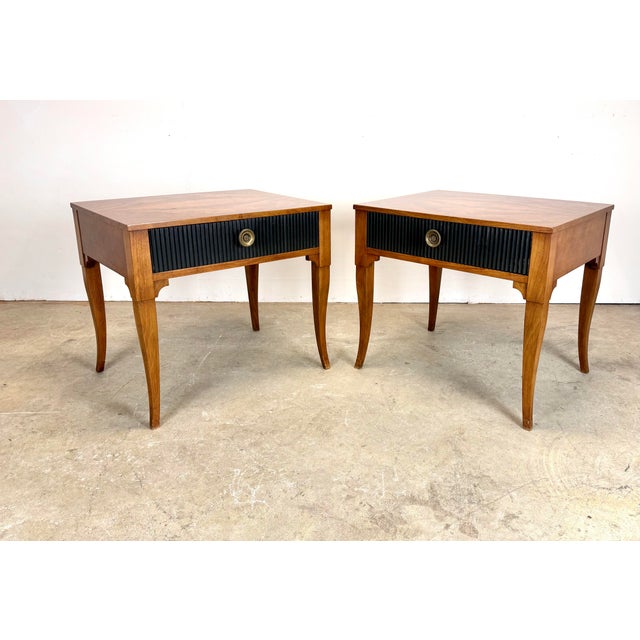 Traditional Mid 20th Century Baker Furniture Regency Burlwood Top Side Tables / Nightstands For Sale - Image 3 of 12