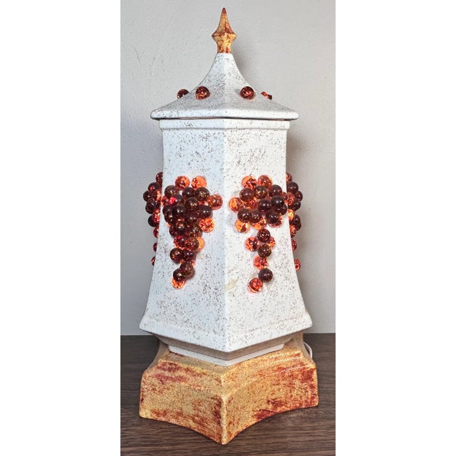 Vintage 1960’s American Mid Century Modern Ceramic/Glass Grape Clusters Pagoda-Style Paneled Table Lamp For Sale - Image 4 of 10