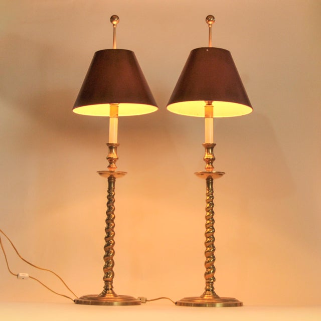 1970s Fredrick Cooper Barley Twist Brass Lamps - a Pair For Sale - Image 14 of 18