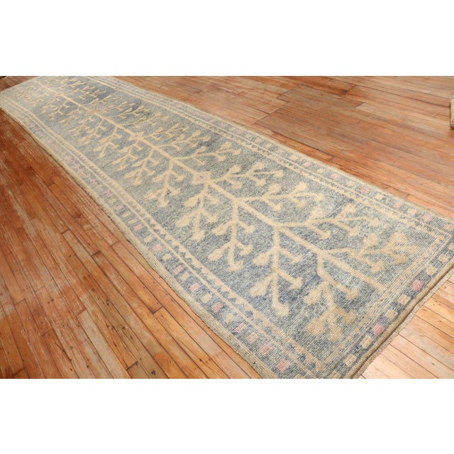 Soft Blue Turkish Runner rug no.j2848 For Sale - Image 10 of 10