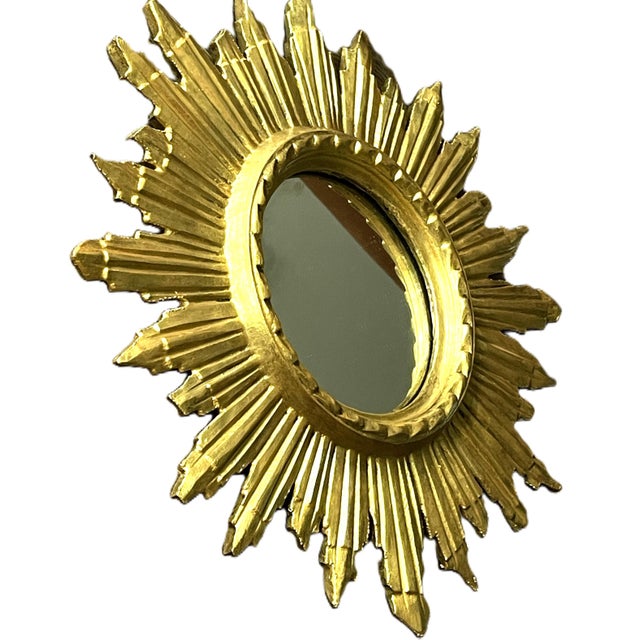 Gold Mid-Century Italian Giltwood Sunburst Mirror, 1960s For Sale - Image 8 of 14