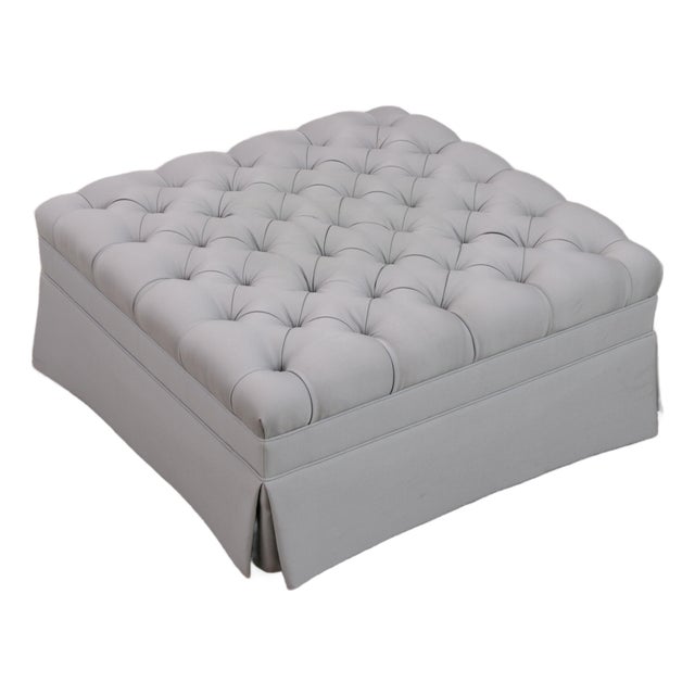 Vanguard Square Tufted Upholstered Ottoman For Sale