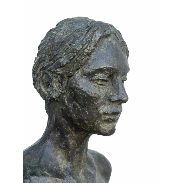 Artist Signed 35” 20th Century Expressionist Nude Bronze Sculpture For Sale - Image 4 of 12