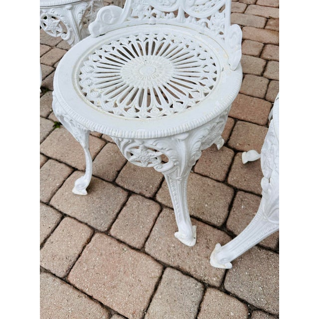 Metal Vintage Victorian Cast Aluminum Garden Chairs - Set of 4 For Sale - Image 7 of 11
