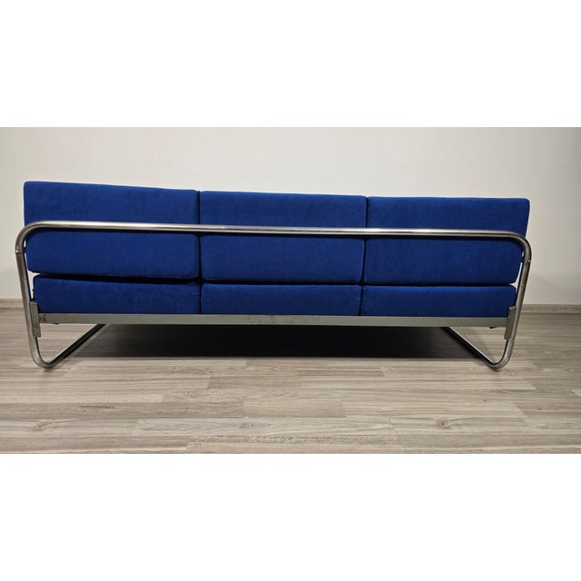 Blue Bauhaus Chrome Sofa by Robert Slezák for Slezák Factories, 1930s For Sale - Image 8 of 16
