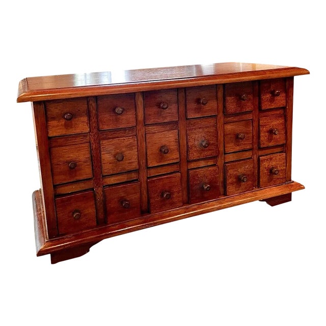 Late 19th Century Antique 18 Drawer Hardwood Table Top Apothecary Cabinet For Sale