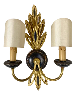 Vintage Carved Wall Sconce in Gilded Metal and Wood, 1950s
