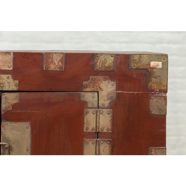 Korean Early 20th Century Side Chest with Traditional Brass Hardware and Legs For Sale - Image 12 of 13